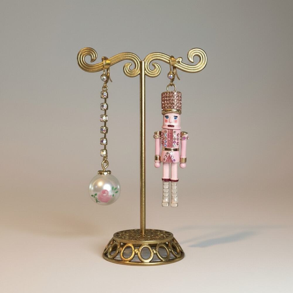 Betsey Johnson Nutcracker Pearl Linear Mismatch Earrings NWT